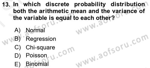 Statistics 1 Dersi 2018 - 2019 Yılı (Final) Dönem Sonu Sınav Soruları 13. Soru