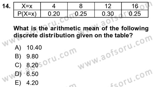 Statistics 1 Dersi 2018 - 2019 Yılı (Final) Dönem Sonu Sınav Soruları 14. Soru