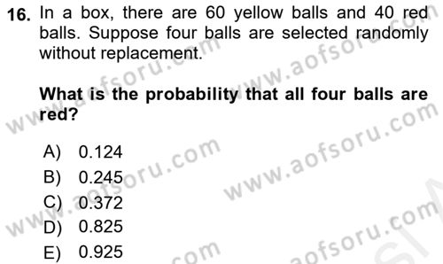 Statistics 1 Dersi 2018 - 2019 Yılı (Final) Dönem Sonu Sınav Soruları 16. Soru