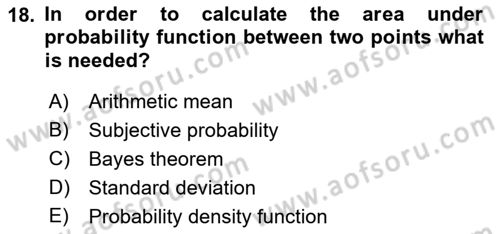 Statistics 1 Dersi 2018 - 2019 Yılı (Final) Dönem Sonu Sınav Soruları 18. Soru