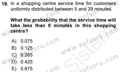 Statistics 1 Dersi 2018 - 2019 Yılı (Final) Dönem Sonu Sınav Soruları 19. Soru