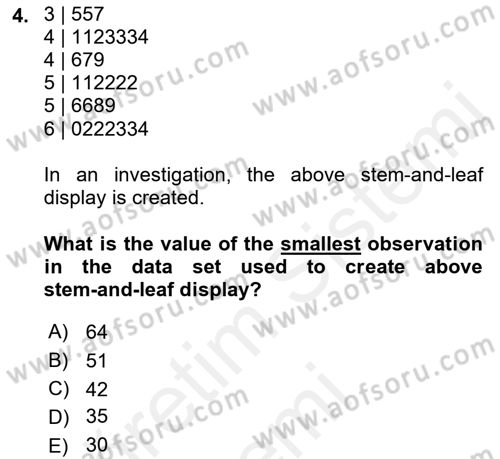 Statistics 1 Dersi 2018 - 2019 Yılı (Final) Dönem Sonu Sınav Soruları 4. Soru