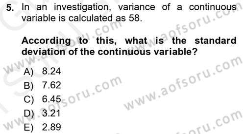 Statistics 1 Dersi 2018 - 2019 Yılı (Final) Dönem Sonu Sınav Soruları 5. Soru