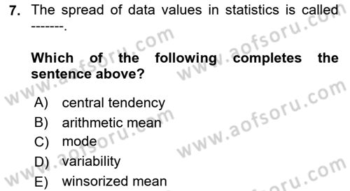 Statistics 1 Dersi 2018 - 2019 Yılı (Final) Dönem Sonu Sınav Soruları 7. Soru
