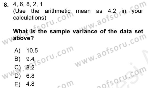 Statistics 1 Dersi 2018 - 2019 Yılı (Final) Dönem Sonu Sınav Soruları 8. Soru