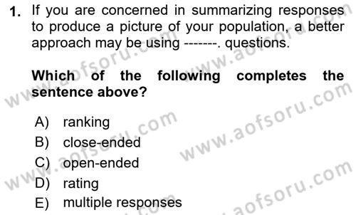Statistics 1 Dersi 2018 - 2019 Yılı Yaz Okulu Sınav Soruları 1. Soru
