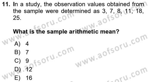 Statistics 1 Dersi 2018 - 2019 Yılı Yaz Okulu Sınav Soruları 11. Soru