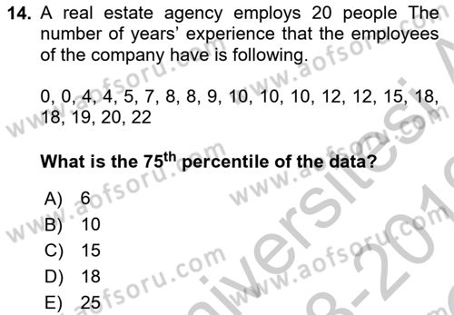 Statistics 1 Dersi 2018 - 2019 Yılı Yaz Okulu Sınav Soruları 14. Soru