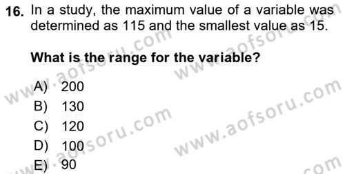 Statistics 1 Dersi 2018 - 2019 Yılı Yaz Okulu Sınav Soruları 16. Soru