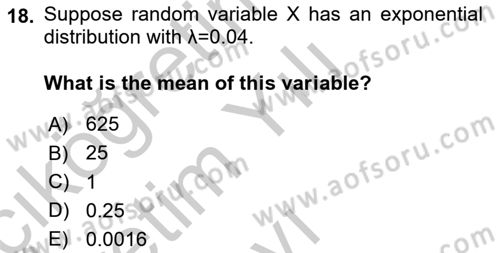 Statistics 1 Dersi 2018 - 2019 Yılı Yaz Okulu Sınav Soruları 18. Soru