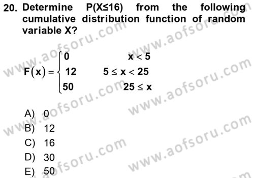 Statistics 1 Dersi 2018 - 2019 Yılı Yaz Okulu Sınav Soruları 20. Soru