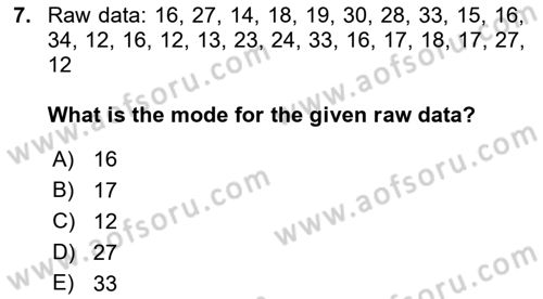 Statistics 1 Dersi 2018 - 2019 Yılı Yaz Okulu Sınav Soruları 7. Soru