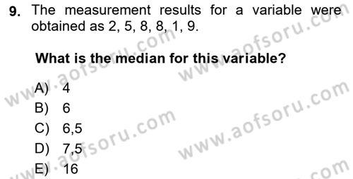 Statistics 1 Dersi 2018 - 2019 Yılı Yaz Okulu Sınav Soruları 9. Soru