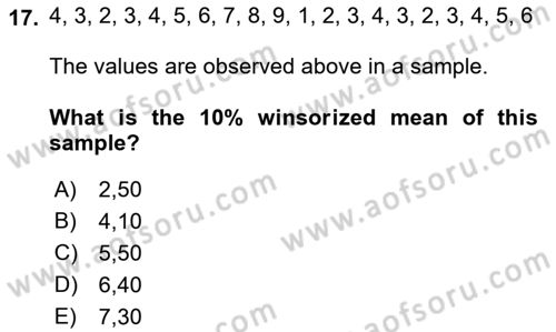 Statistics 1 Dersi Ara Sınavı Deneme Sınav Soruları 17. Soru