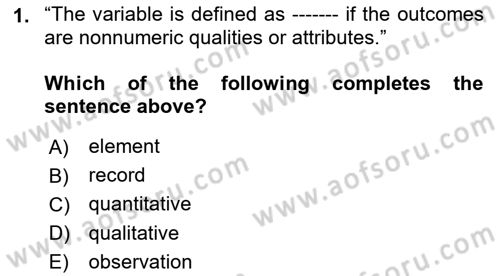 Statistics 1 Dersi 2019 - 2020 Yılı (Final) Dönem Sonu Sınav Soruları 1. Soru