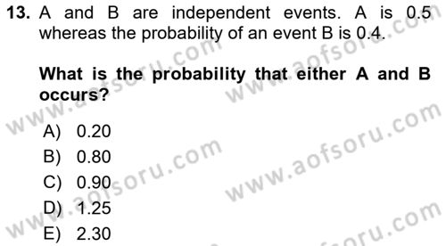 Statistics 1 Dersi 2019 - 2020 Yılı (Final) Dönem Sonu Sınav Soruları 13. Soru