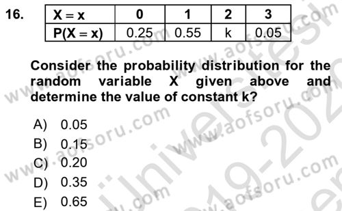 Statistics 1 Dersi 2019 - 2020 Yılı (Final) Dönem Sonu Sınav Soruları 16. Soru