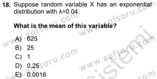 Statistics 1 Dersi 2019 - 2020 Yılı (Final) Dönem Sonu Sınav Soruları 18. Soru