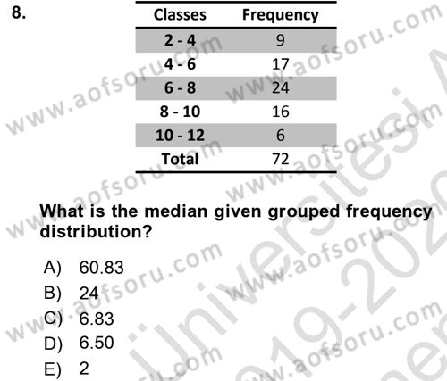 Statistics 1 Dersi 2019 - 2020 Yılı (Final) Dönem Sonu Sınav Soruları 8. Soru