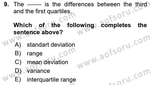 Statistics 1 Dersi 2019 - 2020 Yılı (Final) Dönem Sonu Sınav Soruları 9. Soru