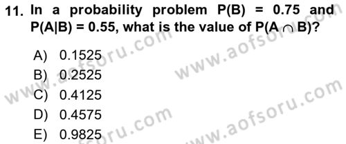Statistics 1 Dersi 2020 - 2021 Yılı Yaz Okulu Sınav Soruları 11. Soru