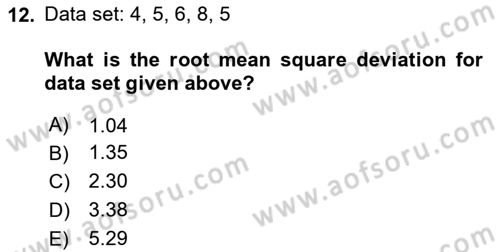 Statistics 1 Dersi 2020 - 2021 Yılı Yaz Okulu Sınav Soruları 12. Soru