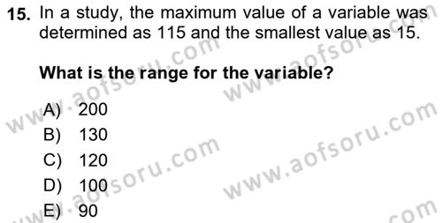 Statistics 1 Dersi 2020 - 2021 Yılı Yaz Okulu Sınav Soruları 15. Soru