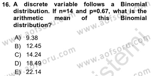 Statistics 1 Dersi 2020 - 2021 Yılı Yaz Okulu Sınav Soruları 16. Soru