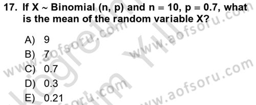 Statistics 1 Dersi 2020 - 2021 Yılı Yaz Okulu Sınav Soruları 17. Soru