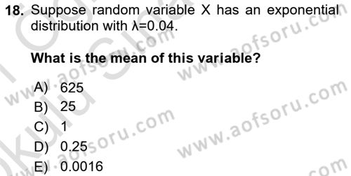 Statistics 1 Dersi 2020 - 2021 Yılı Yaz Okulu Sınav Soruları 18. Soru