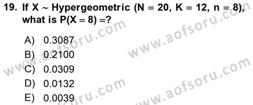 Statistics 1 Dersi 2020 - 2021 Yılı Yaz Okulu Sınav Soruları 19. Soru