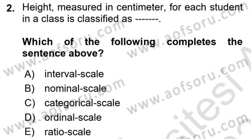 Statistics 1 Dersi 2020 - 2021 Yılı Yaz Okulu Sınav Soruları 2. Soru