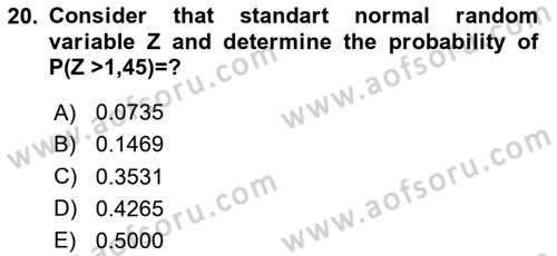 Statistics 1 Dersi 2020 - 2021 Yılı Yaz Okulu Sınav Soruları 20. Soru