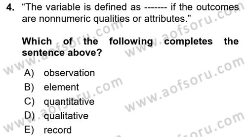 Statistics 1 Dersi 2020 - 2021 Yılı Yaz Okulu Sınav Soruları 4. Soru