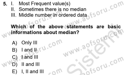 Statistics 1 Dersi 2020 - 2021 Yılı Yaz Okulu Sınav Soruları 5. Soru