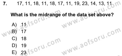 Statistics 1 Dersi 2020 - 2021 Yılı Yaz Okulu Sınav Soruları 7. Soru