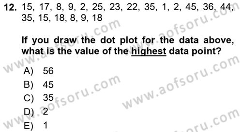 Statistics 1 Dersi Ara Sınavı Deneme Sınav Soruları 12. Soru