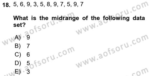 Statistics 1 Dersi Ara Sınavı Deneme Sınav Soruları 18. Soru