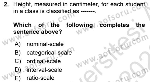 Statistics 1 Dersi Ara Sınavı Deneme Sınav Soruları 2. Soru