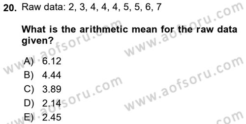 Statistics 1 Dersi Ara Sınavı Deneme Sınav Soruları 20. Soru