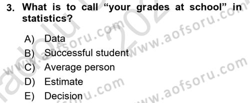 Statistics 1 Dersi Ara Sınavı Deneme Sınav Soruları 3. Soru