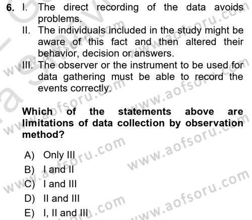 Statistics 1 Dersi Ara Sınavı Deneme Sınav Soruları 6. Soru