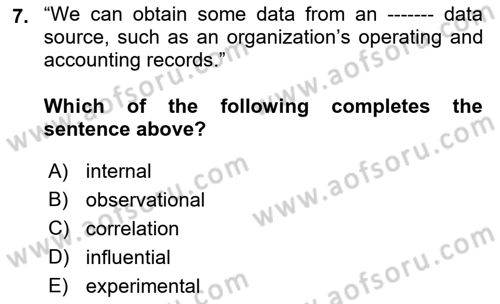 Statistics 1 Dersi Ara Sınavı Deneme Sınav Soruları 7. Soru