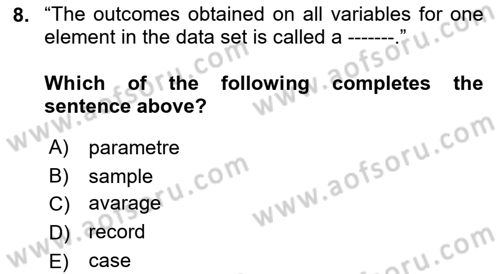 Statistics 1 Dersi Ara Sınavı Deneme Sınav Soruları 8. Soru
