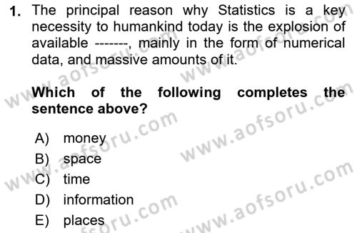 Statistics 1 Dersi 2021 - 2022 Yılı (Final) Dönem Sonu Sınav Soruları 1. Soru