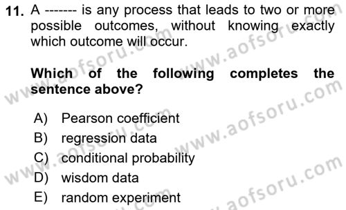 Statistics 1 Dersi 2021 - 2022 Yılı (Final) Dönem Sonu Sınav Soruları 11. Soru