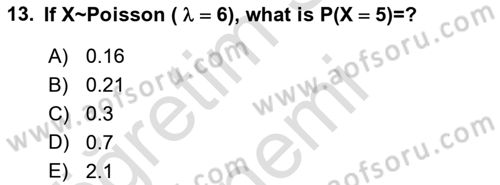 Statistics 1 Dersi 2021 - 2022 Yılı (Final) Dönem Sonu Sınav Soruları 13. Soru