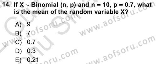 Statistics 1 Dersi 2021 - 2022 Yılı (Final) Dönem Sonu Sınav Soruları 14. Soru