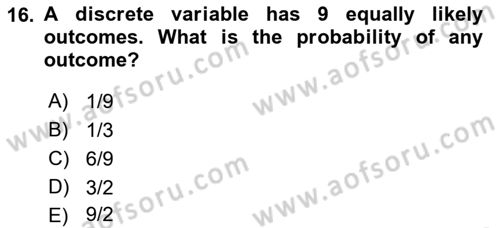Statistics 1 Dersi 2021 - 2022 Yılı (Final) Dönem Sonu Sınav Soruları 16. Soru