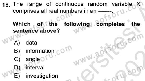 Statistics 1 Dersi 2021 - 2022 Yılı (Final) Dönem Sonu Sınav Soruları 18. Soru